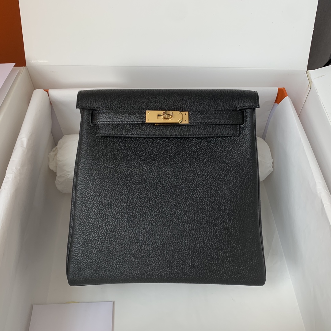 Hermes Kelly Ado Backpack In Black Clemence Leather